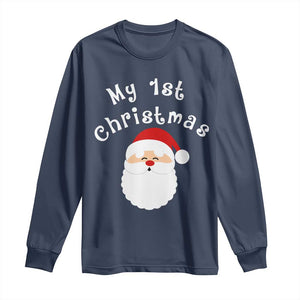 My First Christmas Long Sleeve Shirt Baby's First Holiday Xmas Santa TS10 Navy Print Your Wear