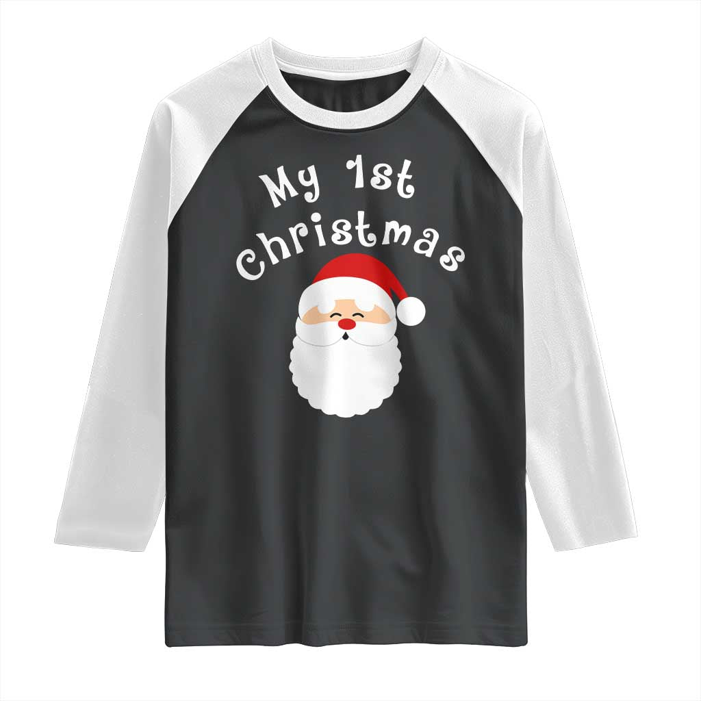 My First Christmas Raglan Shirt Baby's First Holiday Xmas Santa TS10 Black White Print Your Wear