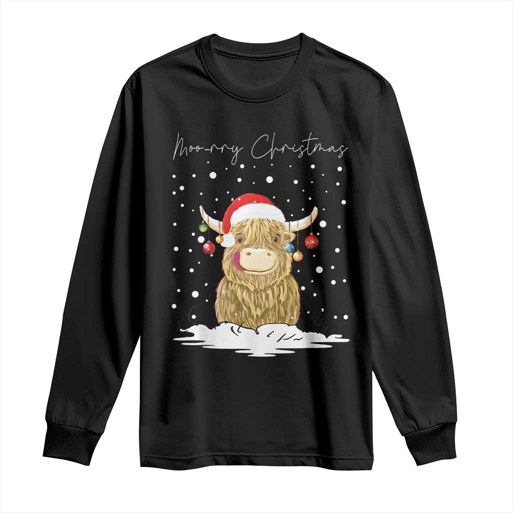 Christmas Cow Long Sleeve Shirt Scottish Highland Cow Moo-rry Christmas TS10 Black Print Your Wear