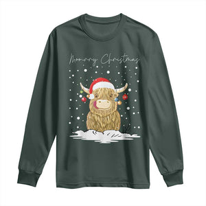 Christmas Cow Long Sleeve Shirt Scottish Highland Cow Moo-rry Christmas TS10 Dark Forest Green Print Your Wear