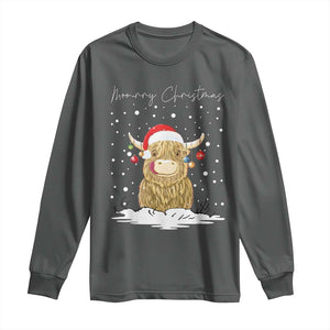 Christmas Cow Long Sleeve Shirt Scottish Highland Cow Moo-rry Christmas TS10 Dark Heather Print Your Wear