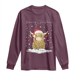 Christmas Cow Long Sleeve Shirt Scottish Highland Cow Moo-rry Christmas TS10 Maroon Print Your Wear