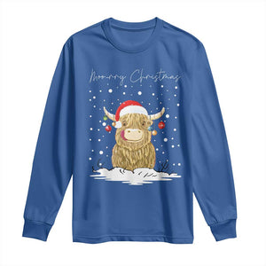 Christmas Cow Long Sleeve Shirt Scottish Highland Cow Moo-rry Christmas TS10 Royal Blue Print Your Wear