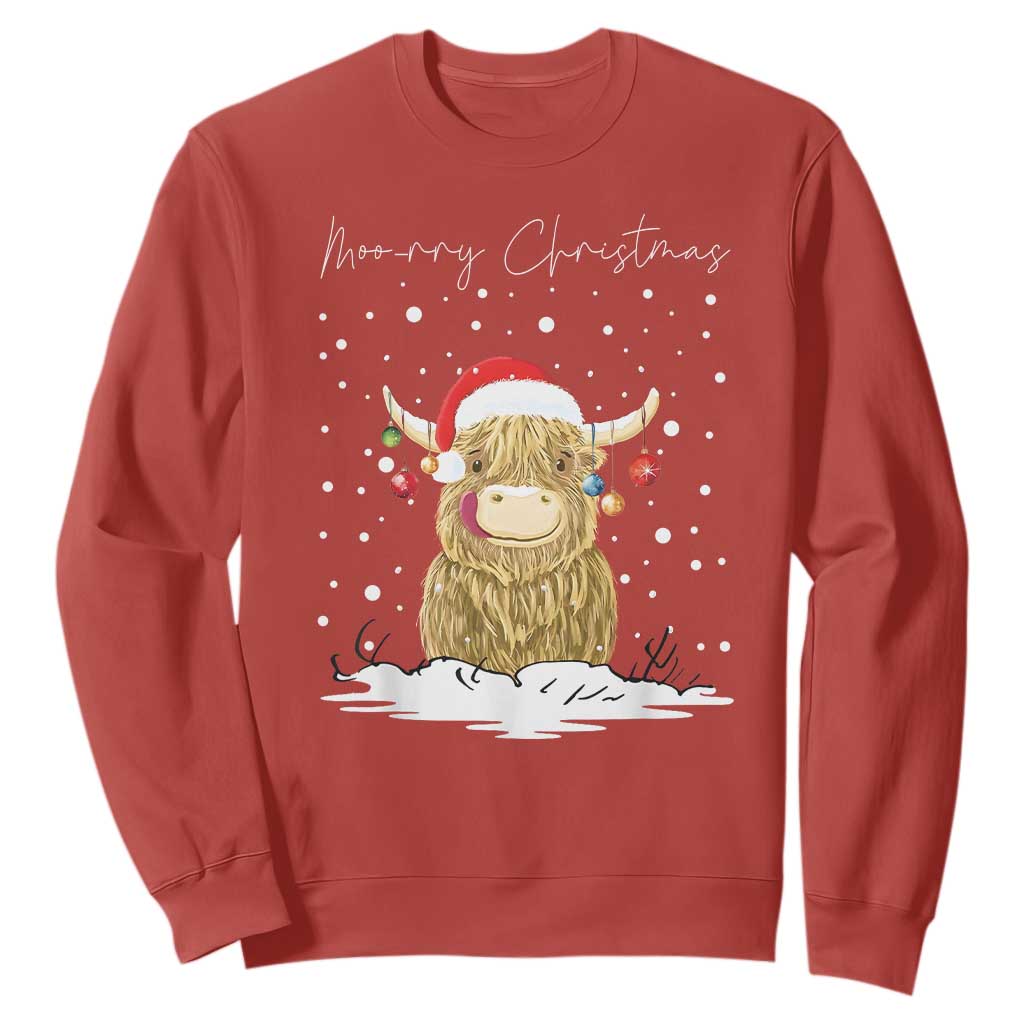 Christmas Cow Sweatshirt Scottish Highland Cow Moo-rry Christmas TS10 Red Print Your Wear