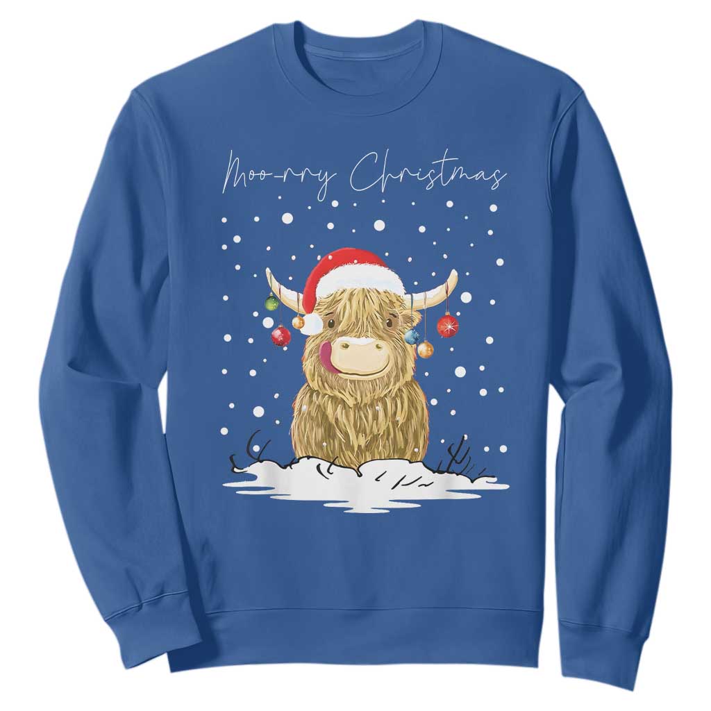 Christmas Cow Sweatshirt Scottish Highland Cow Moo-rry Christmas TS10 Royal Blue Print Your Wear