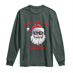 Funny Christmas Santa Long Sleeve Shirt Merry Rizz Mas Sigmas Gen Alpha Middle School Christmas TS10 Dark Forest Green Print Your Wear