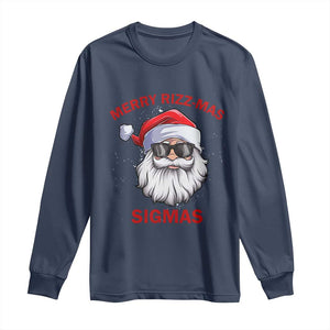 Funny Christmas Santa Long Sleeve Shirt Merry Rizz Mas Sigmas Gen Alpha Middle School Christmas TS10 Navy Print Your Wear