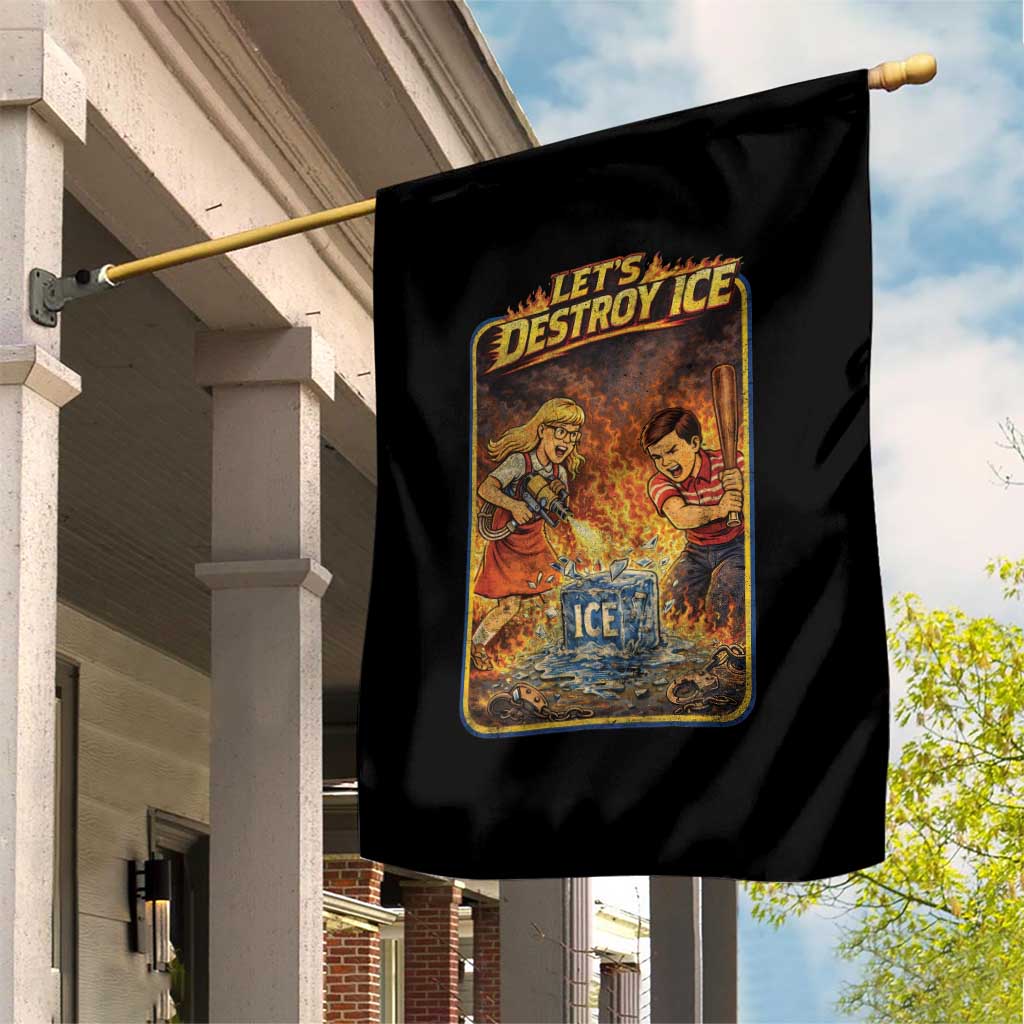 Subtle Abolish Ice Garden Flag Retro Protest Satirical Graphic Let's Destroy Ice TS10 Print Your Wear