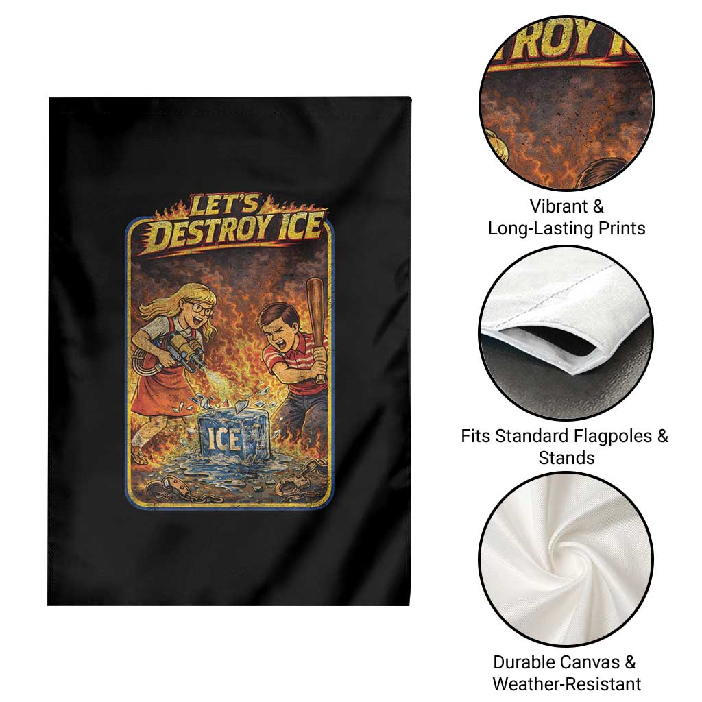 Subtle Abolish Ice Garden Flag Retro Protest Satirical Graphic Let's Destroy Ice TS10 Print Your Wear