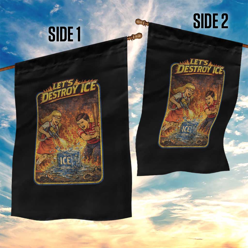 Subtle Abolish Ice Garden Flag Retro Protest Satirical Graphic Let's Destroy Ice TS10 Print Your Wear