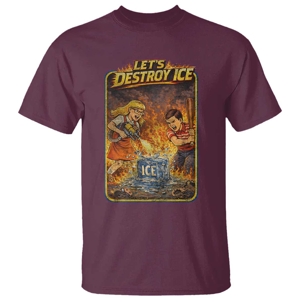 Subtle Abolish Ice T Shirt Retro Protest Satirical Graphic Let's Destroy Ice TS10 Maroon Print Your Wear