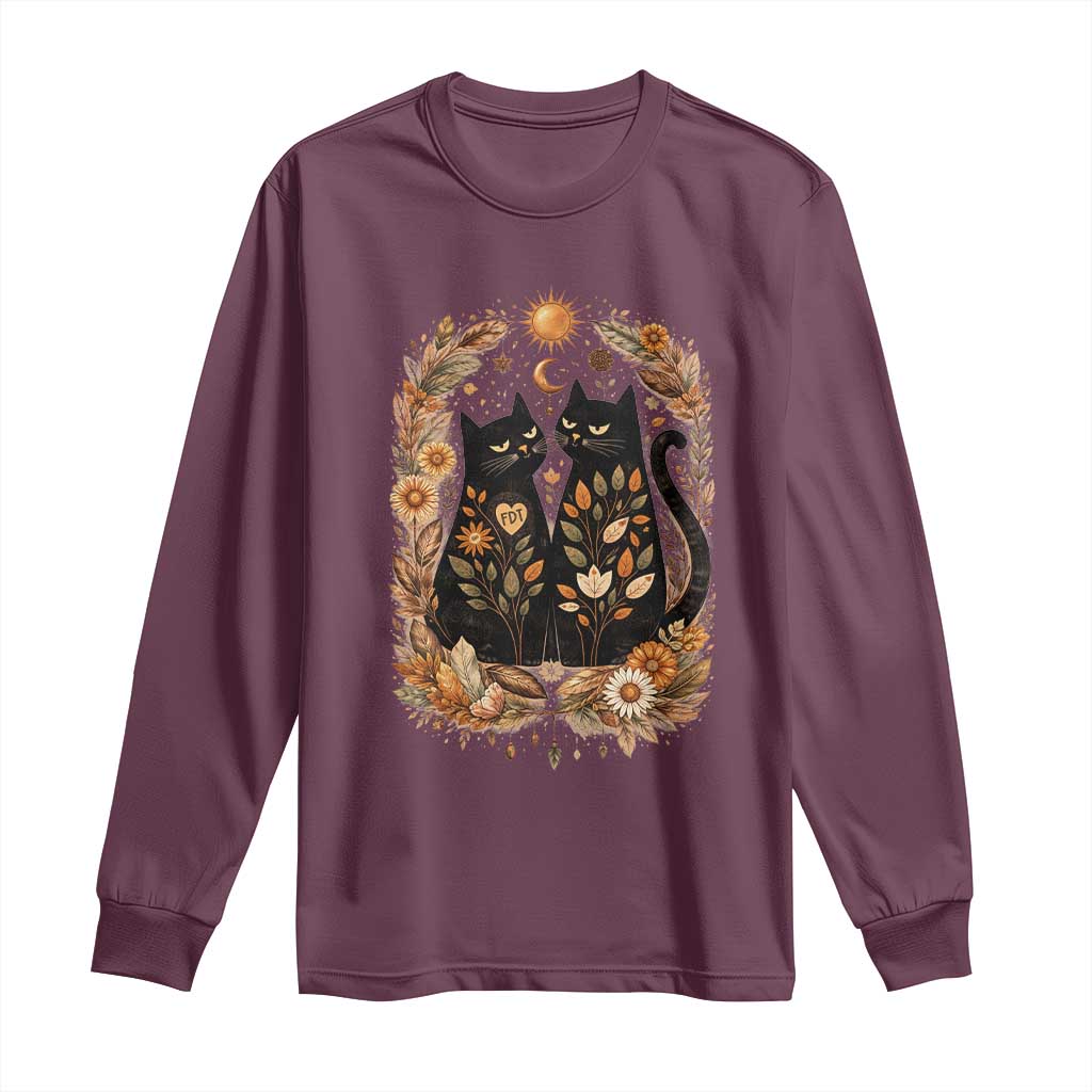 Subtle FDT Long Sleeve Shirt Vintage Flower Black Cat Social Activist TS10 Maroon Print Your Wear