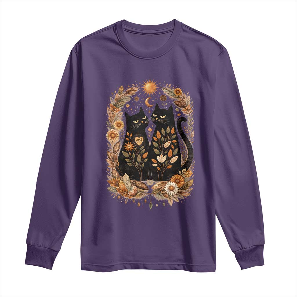 Subtle FDT Long Sleeve Shirt Vintage Flower Black Cat Social Activist TS10 Purple Print Your Wear