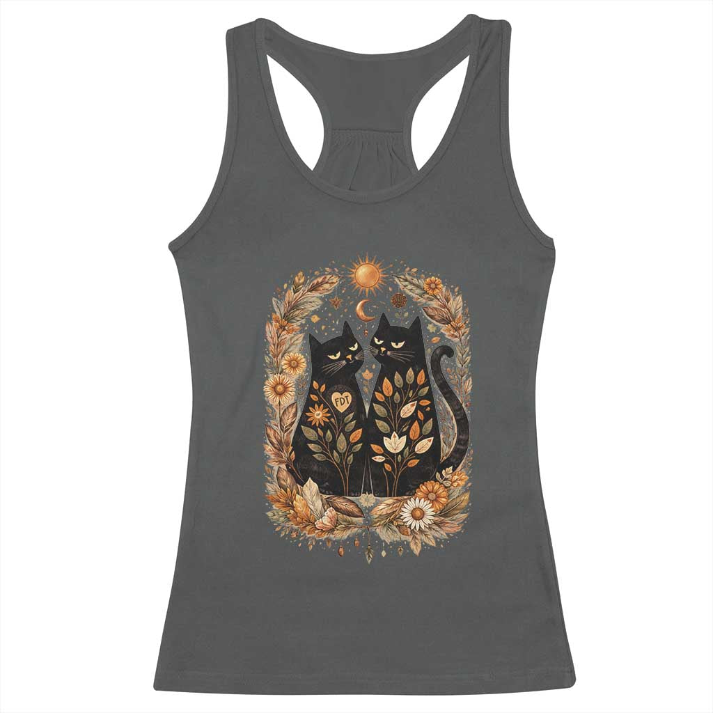 Subtle FDT Racerback Tank Top Vintage Flower Black Cat Social Activist TS10 Dark Heather Print Your Wear