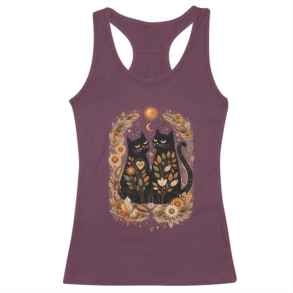 Subtle FDT Racerback Tank Top Vintage Flower Black Cat Social Activist TS10 Maroon Print Your Wear