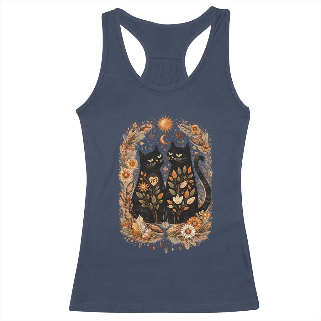 Subtle FDT Racerback Tank Top Vintage Flower Black Cat Social Activist TS10 Navy Print Your Wear
