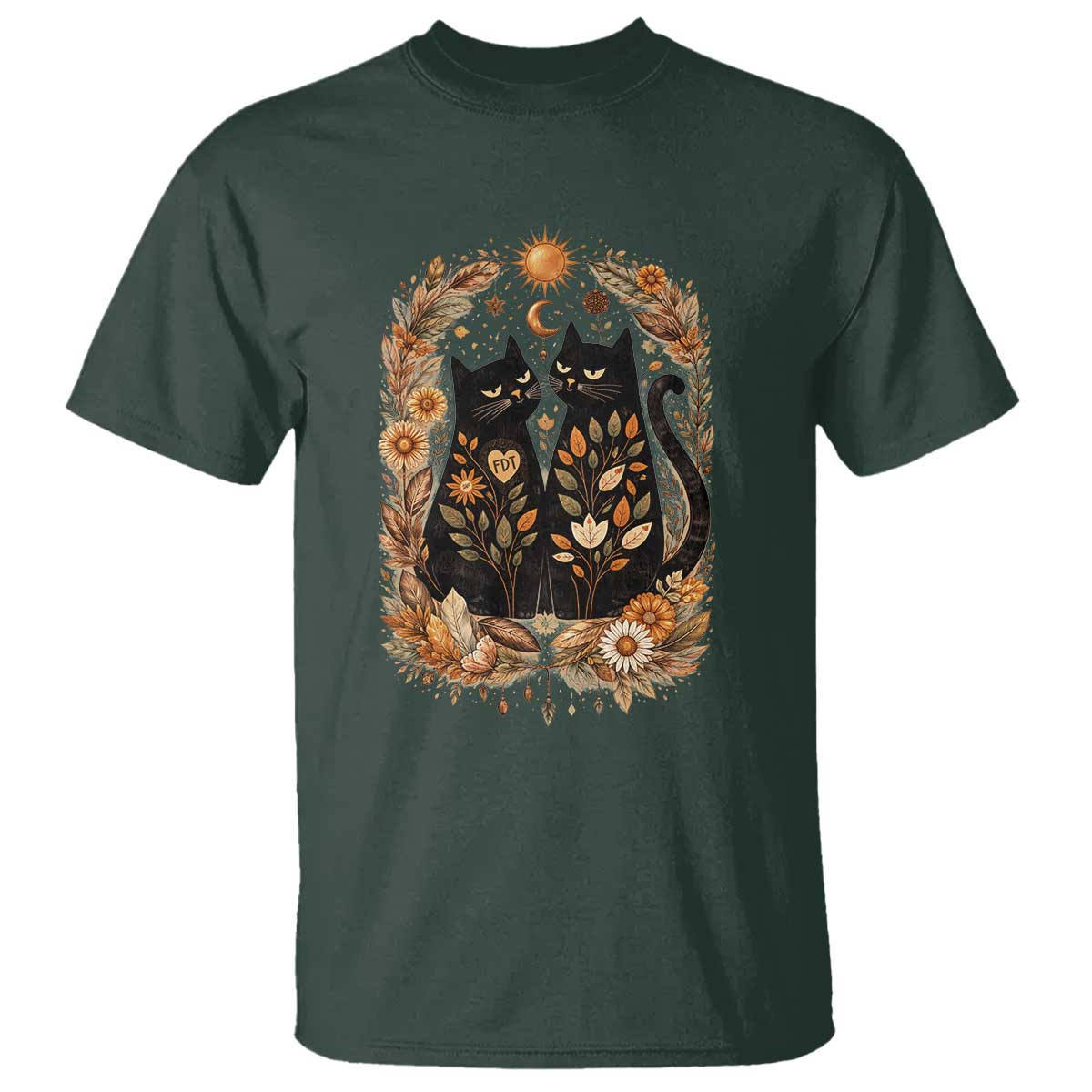 Subtle FDT T Shirt Vintage Flower Black Cat Social Activist TS10 Dark Forest Green Print Your Wear
