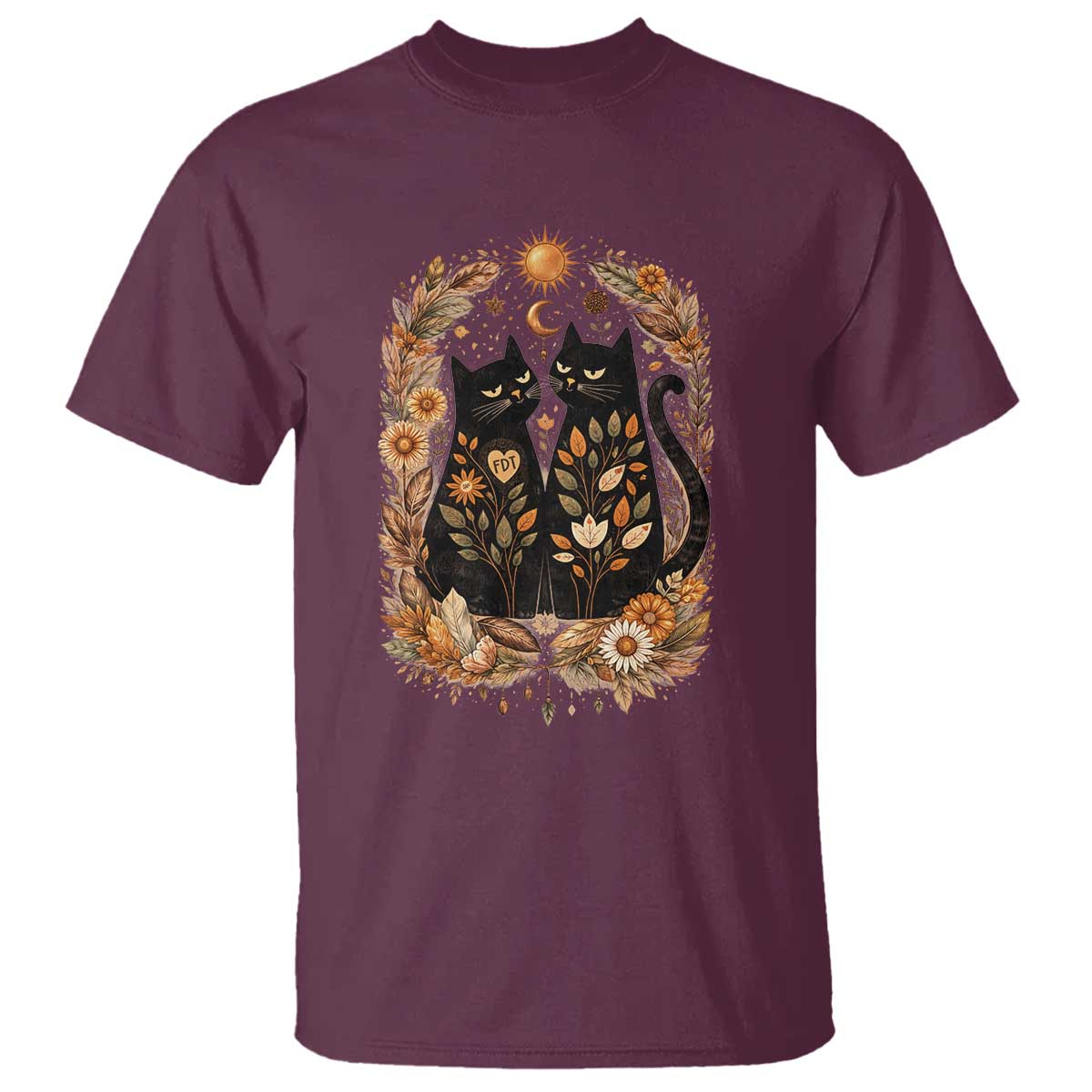 Subtle FDT T Shirt Vintage Flower Black Cat Social Activist TS10 Maroon Print Your Wear