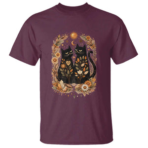 Subtle FDT T Shirt Vintage Flower Black Cat Social Activist TS10 Maroon Print Your Wear