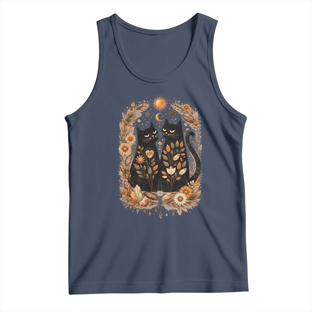 Subtle FDT Tank Top Vintage Flower Black Cat Social Activist TS10 Navy Print Your Wear