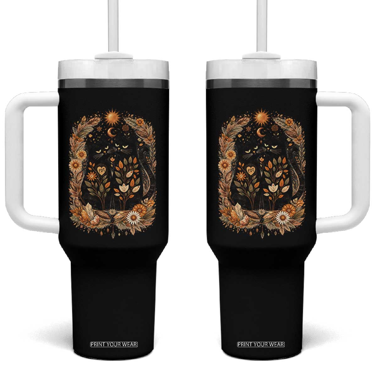 Subtle FDT Tumbler With Handle Vintage Flower Black Cat Social Activist TS10 One Size: 40 oz Black Print Your Wear