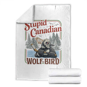 Stupid Canadian Wolf Bird Throw Blanket Vintage Heated Hookey Loon Meme TS10 White Print Your Wear