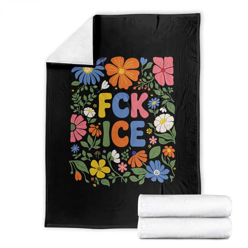 Fck Ice Throw Blanket Funny Boho Floral Resist Retro Pro Immigration TS10 Black Print Your Wear