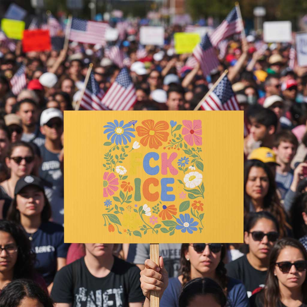Fck Ice Protest Sign Funny Boho Floral Resist Retro Pro Immigration TS10 Horizontal 18