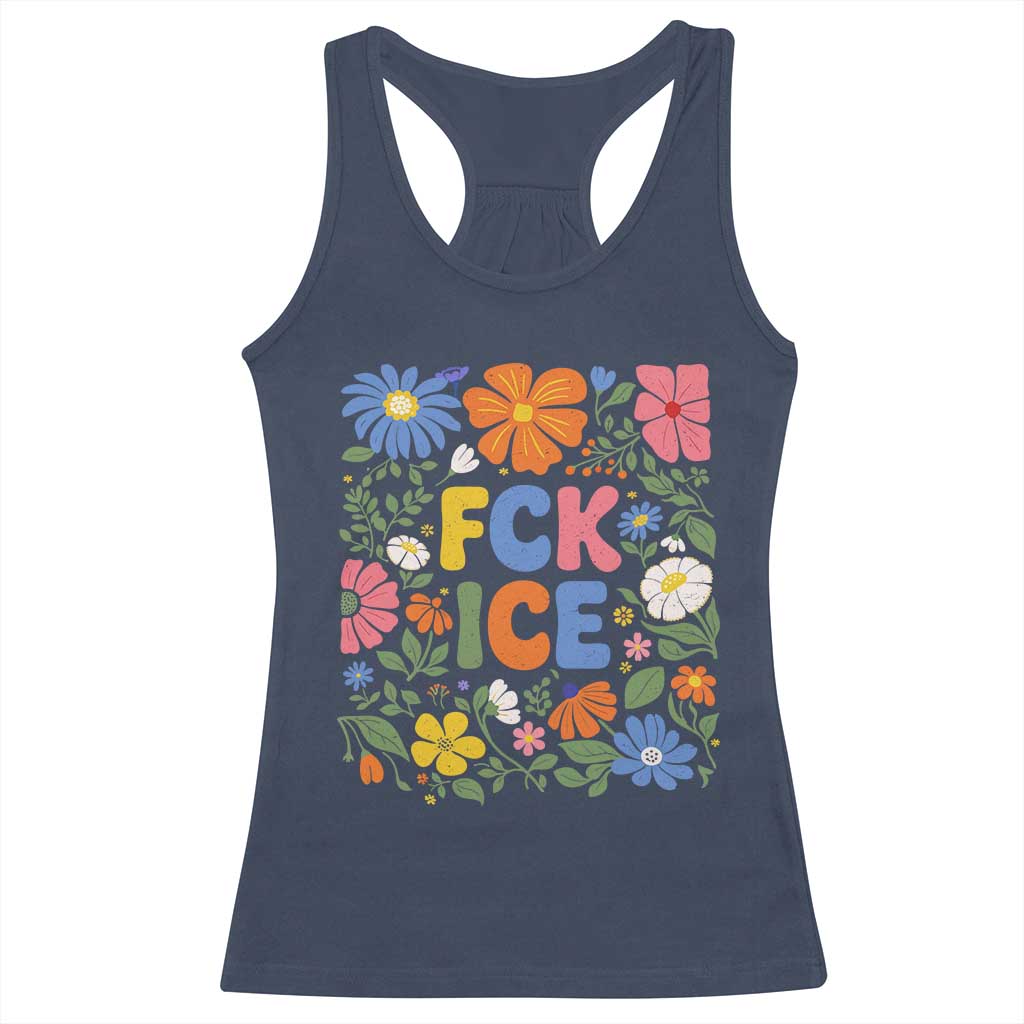 Fck Ice Racerback Tank Top Funny Boho Floral Resist Retro Pro Immigration TS10 Navy Print Your Wear