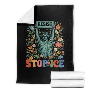 Stop ICE Throw Blanket Funny Statue of Liberty Boho Floral Resist Retro TS10 Black Print Your Wear
