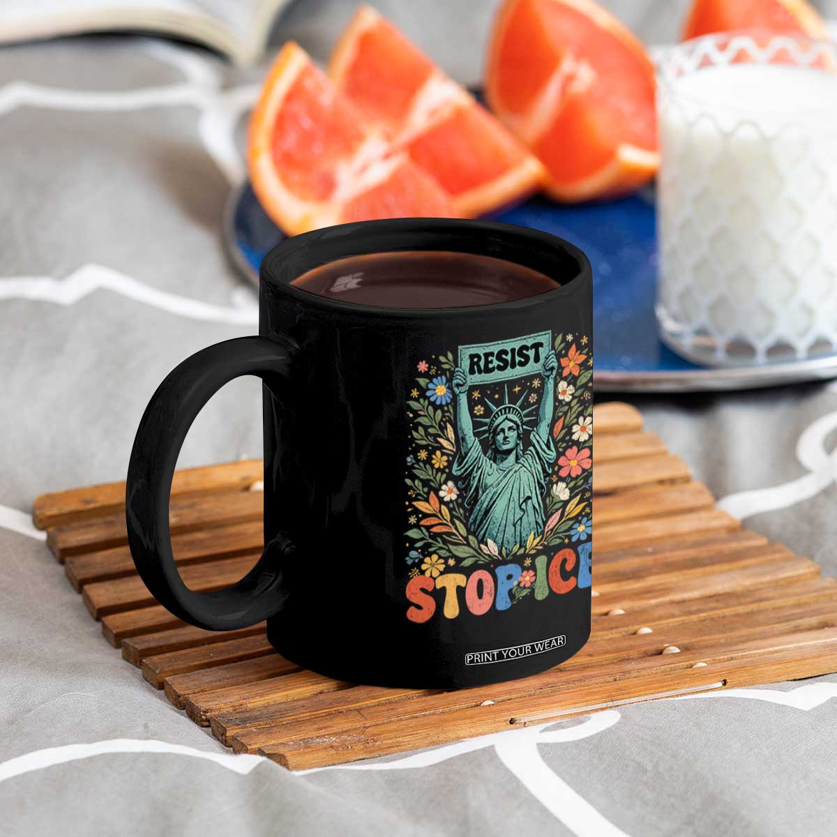 Stop ICE Coffee Mug Funny Statue of Liberty Boho Floral Resist Retro TS10 Print Your Wear