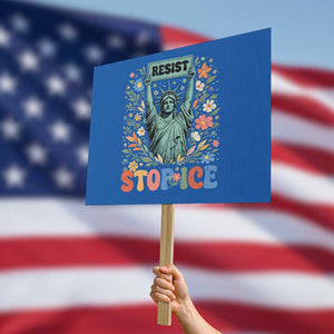 Stop ICE Protest Sign Funny Statue of Liberty Boho Floral Resist Retro TS10 Horizontal 18" × 24" Blue Print Your Wear