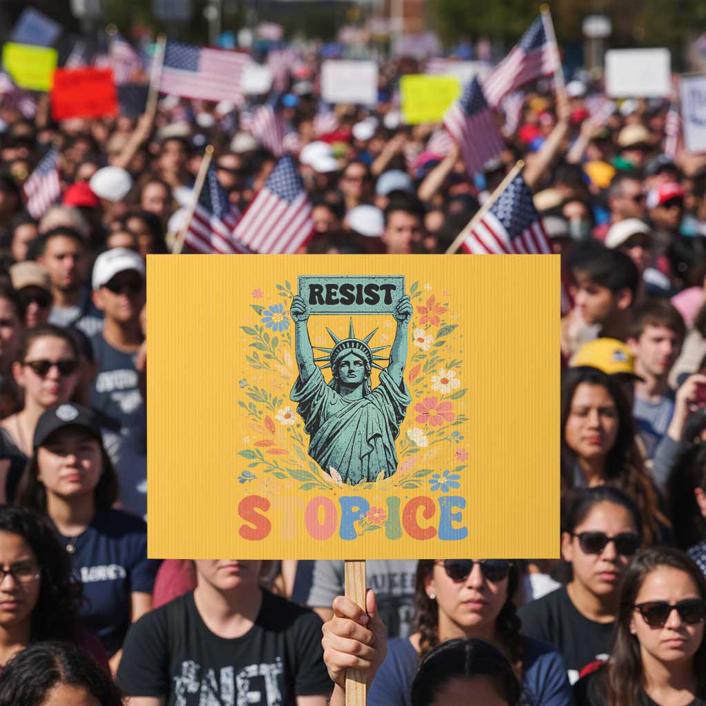 Stop ICE Protest Sign Funny Statue of Liberty Boho Floral Resist Retro TS10 Horizontal 18