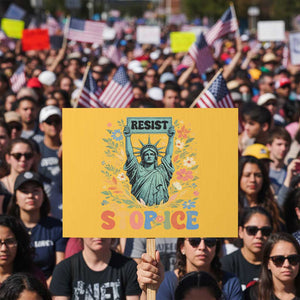 Stop ICE Protest Sign Funny Statue of Liberty Boho Floral Resist Retro TS10 Horizontal 18" × 24" Yellow Print Your Wear