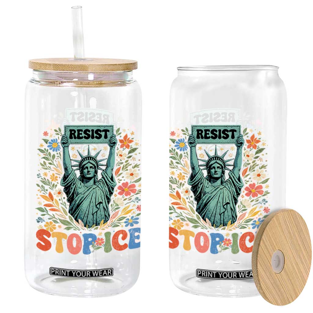Stop ICE Glass Can Funny Statue of Liberty Boho Floral Resist Retro TS10 Print Your Wear