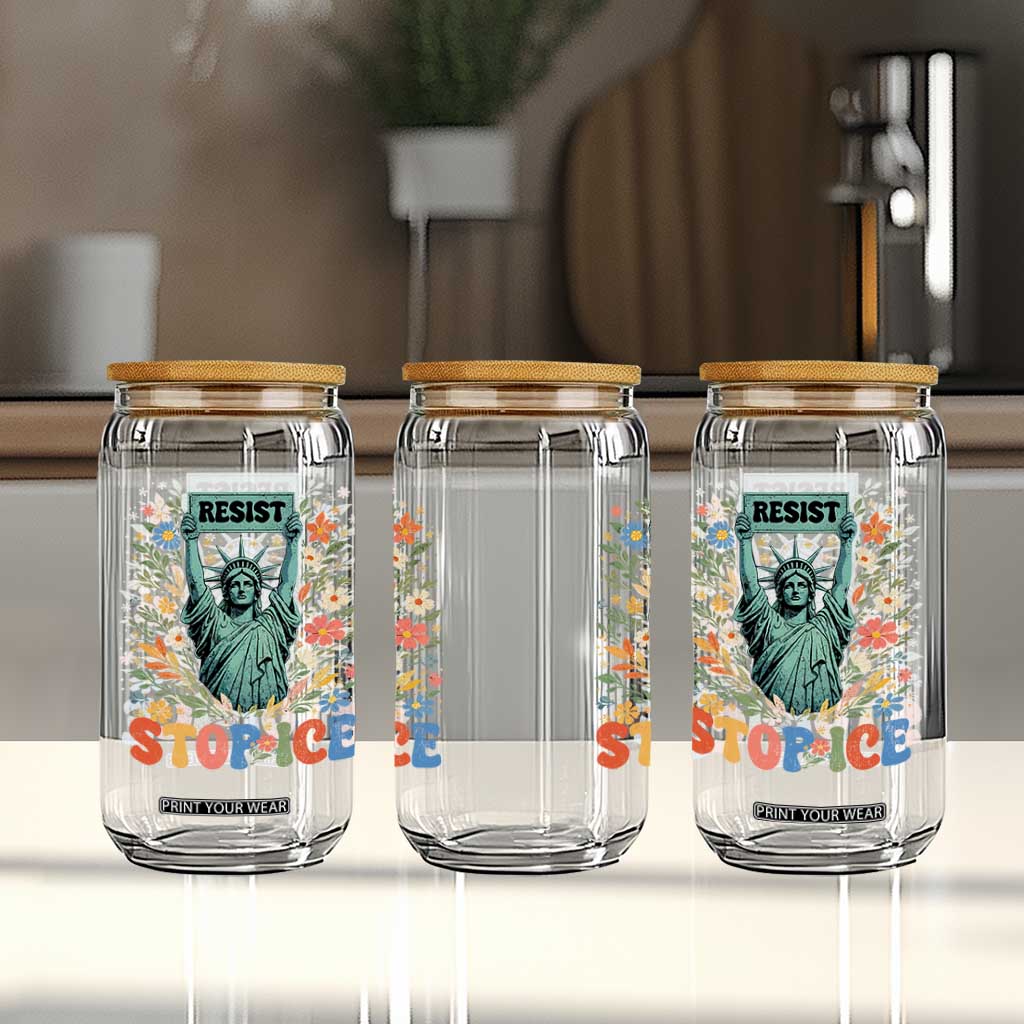 Stop ICE Glass Can Funny Statue of Liberty Boho Floral Resist Retro TS10 Print Your Wear