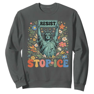 Stop ICE Sweatshirt Funny Statue of Liberty Boho Floral Resist Retro TS10 Dark Heather Print Your Wear