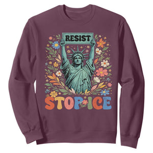 Stop ICE Sweatshirt Funny Statue of Liberty Boho Floral Resist Retro TS10 Maroon Print Your Wear
