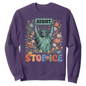 Stop ICE Sweatshirt Funny Statue of Liberty Boho Floral Resist Retro TS10 Purple Print Your Wear