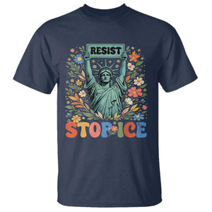 Stop ICE T Shirt Funny Statue of Liberty Boho Floral Resist Retro TS10 Navy Print Your Wear
