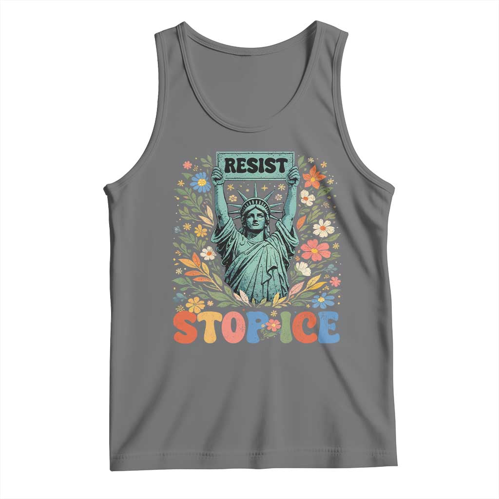 Stop ICE Tank Top Funny Statue of Liberty Boho Floral Resist Retro TS10 Black Heather Print Your Wear