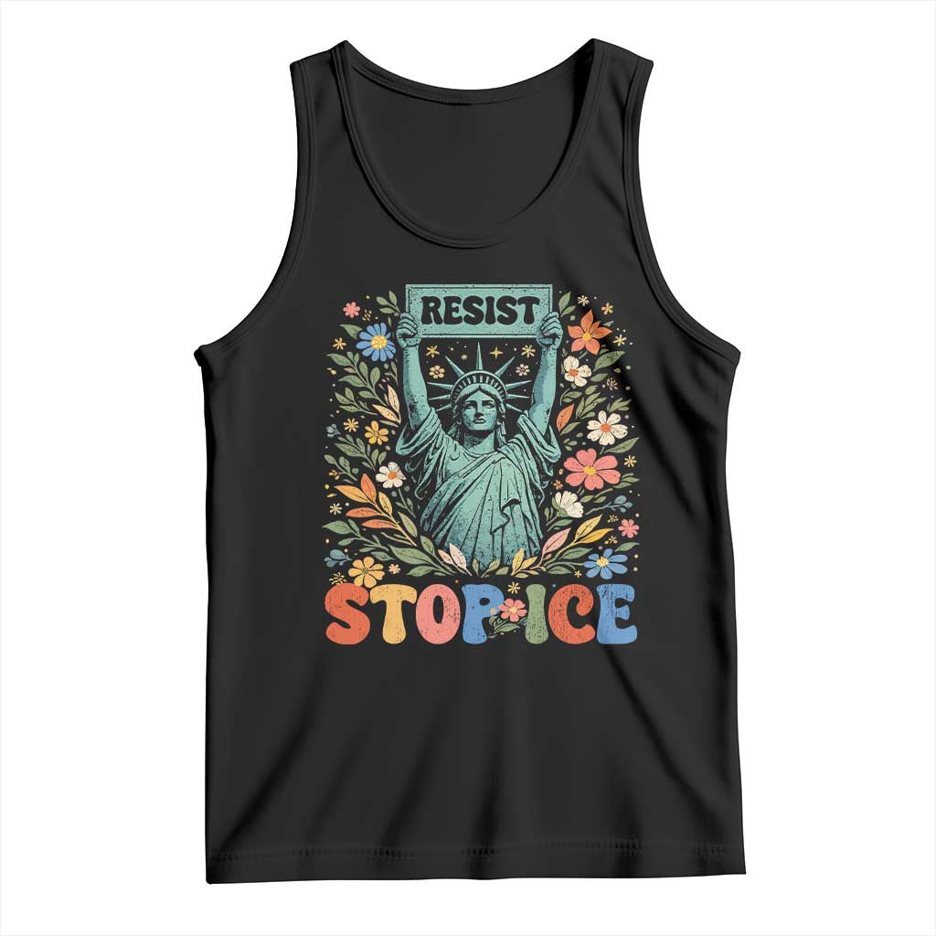 Stop ICE Tank Top Funny Statue of Liberty Boho Floral Resist Retro TS10 Black Print Your Wear