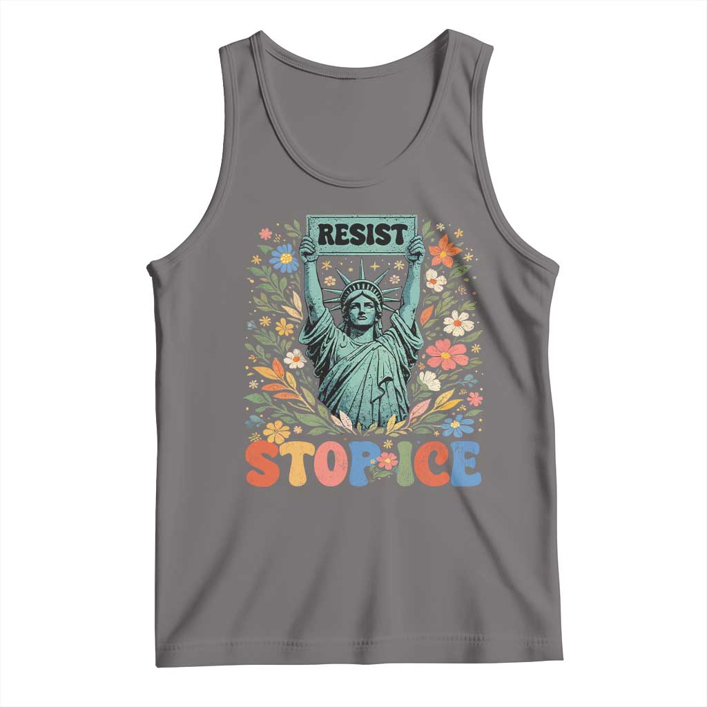 Stop ICE Tank Top Funny Statue of Liberty Boho Floral Resist Retro TS10 Deep Heather Print Your Wear
