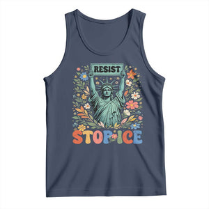 Stop ICE Tank Top Funny Statue of Liberty Boho Floral Resist Retro TS10 Navy Print Your Wear