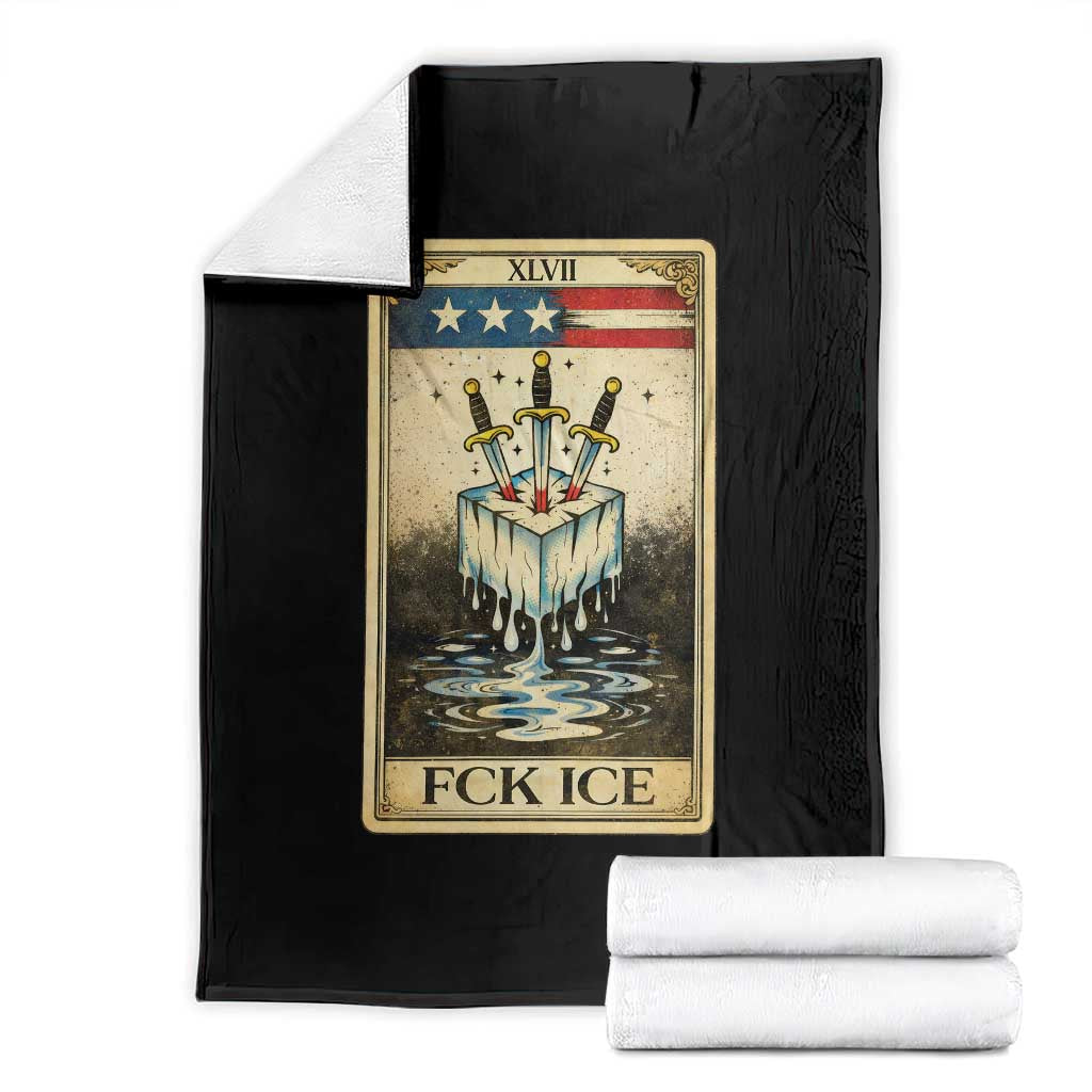 Fck Ice Throw Blanket Retro Tarot Card FDT Protest Satirical Graphic TS10 Black Print Your Wear