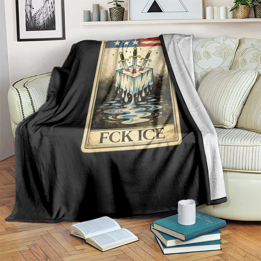 Fck Ice Throw Blanket Retro Tarot Card FDT Protest Satirical Graphic TS10 Print Your Wear