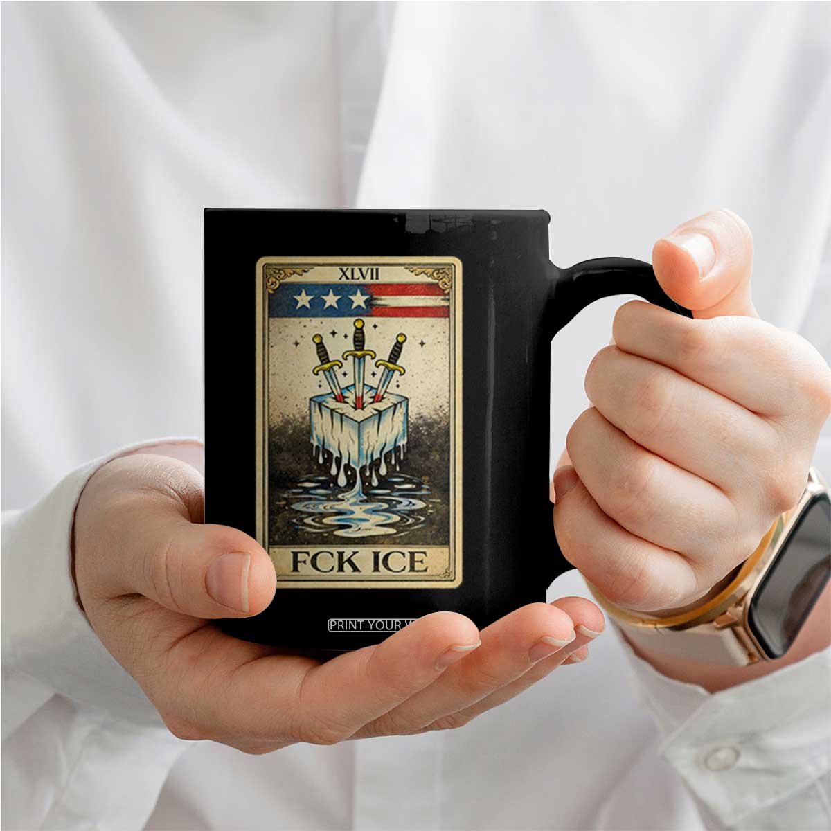 Fck Ice Coffee Mug Retro Tarot Card FDT Protest Satirical Graphic TS10 Print Your Wear