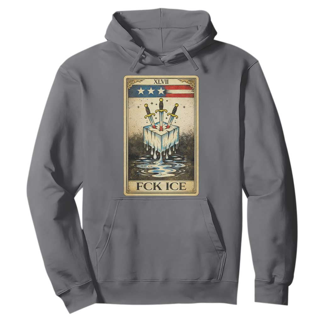 Fck Ice Hoodie Retro Tarot Card FDT Protest Satirical Graphic TS10 Charcoal Print Your Wear