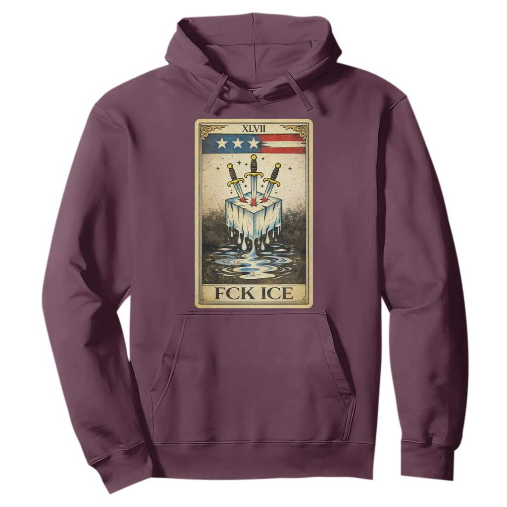 Fck Ice Hoodie Retro Tarot Card FDT Protest Satirical Graphic TS10 Maroon Print Your Wear