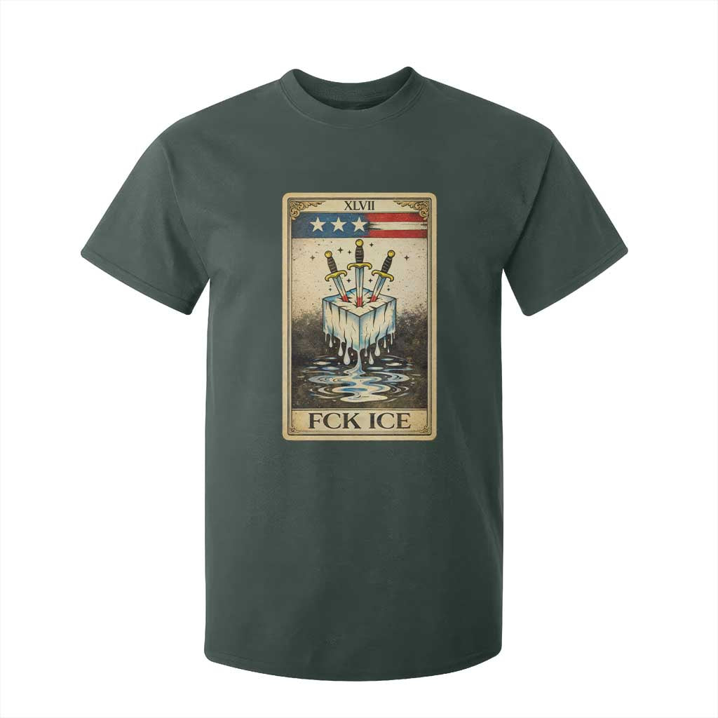 Fck Ice T Shirt For Kid Retro Tarot Card FDT Protest Satirical Graphic TS10 Dark Forest Green Print Your Wear